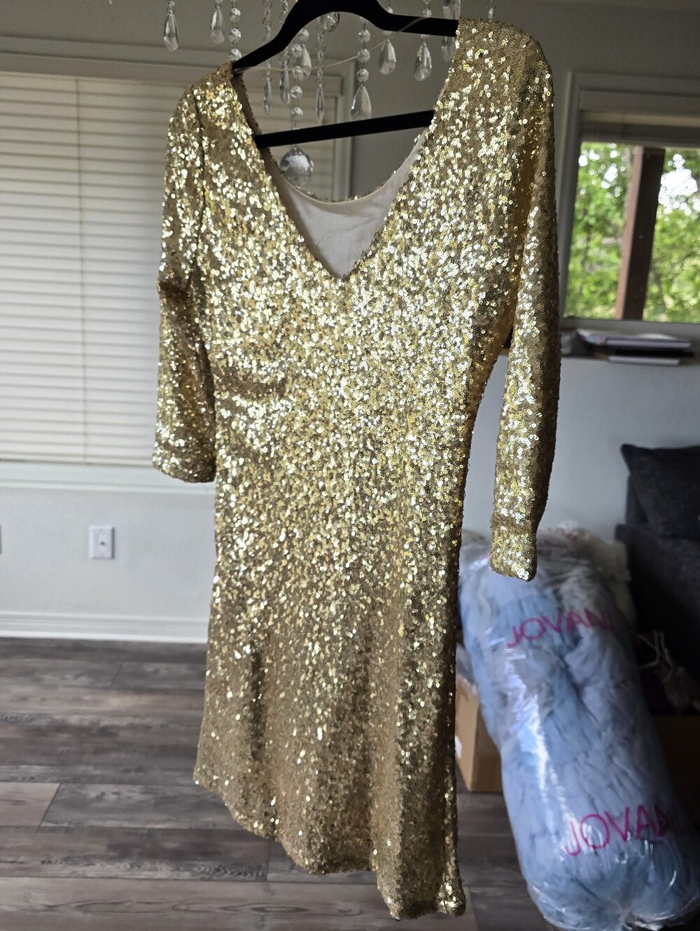 Gold Sequin V-Neck Women's Dress